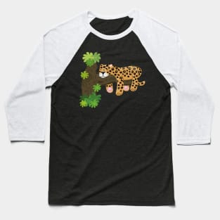 Cute leopard sleeping in tree cartoon illustration Baseball T-Shirt